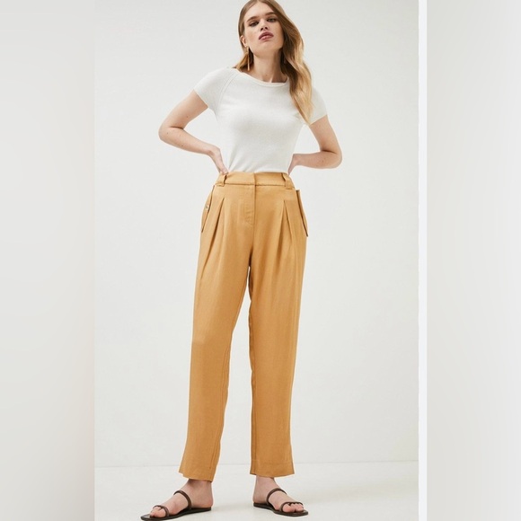 Karen Millen linen blend tailored trouser size small tan burnt orange - Picture 1 of 8
